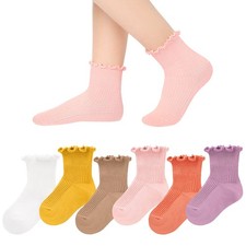 Witwot 6 Pairs Baby Girl Ruffle Crew Socks Dress 12-24 Months, Colorful-a