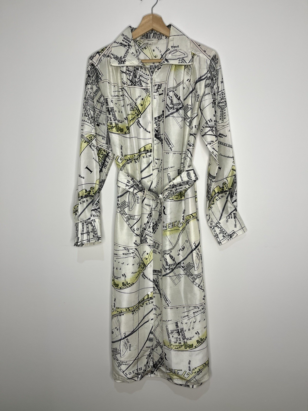 Rare Oroton 100percent Silk Map Print Midi Shirt Dress AU 8 US 4 image 2