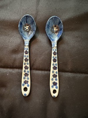 Polish Pottery Sugar Spoon Ceramika Artystyczna Cobalt Poppies UNIKAT-NEW