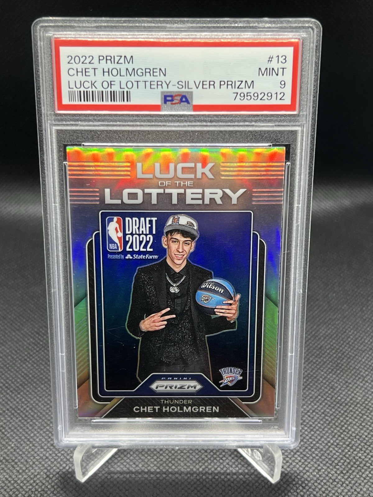 2022 Panini Prizm Chet Holmgren Rookie Silver Prizm PSA 9 Luck of the Lottery RC