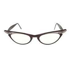 Vintage 1950 s Cat Eye Eyeglasses Metal Brown Frames Marine 5 1/2 USA