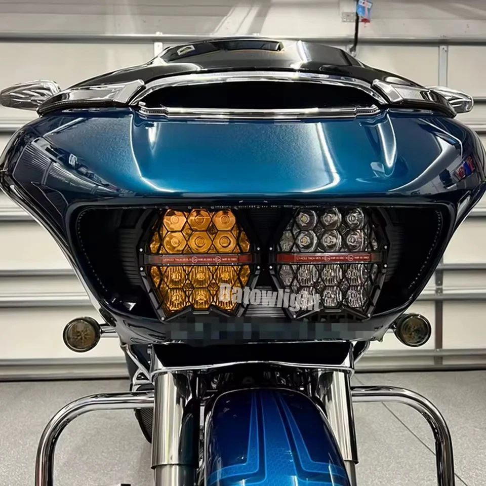 DOT LED Dual Headlight kit DRL For Harley Road Glide 2015-2023 Clear/Amber - Image 2 of 4