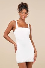Lulus Women Glowing Allure Rhinestone Sleeveless Bodycon Mini Dress White M