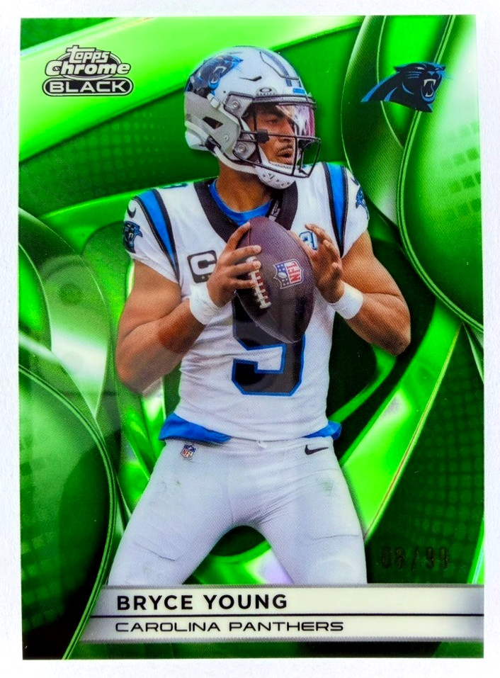 2025 Topps Chrome Black BRYCE YOUNG #17 Green Refractor #/99 - Panthers