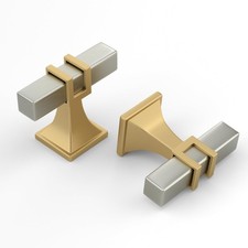 Brushed Nickel and Gold Cabinet Knobs 6 Pack, Silver Drawer Knobs, Square 2 T...