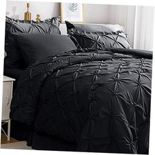 Full Size Comforter Sets 7 Pieces, Pintuck Bed in a Bag Full 82"x86" Black