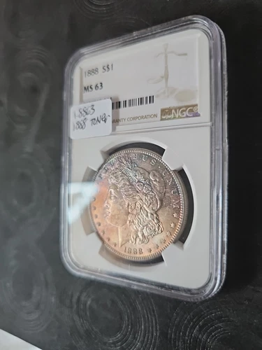 1888-P Morgan Silver Dollar $1 NGC MS-63 Stunning Blue, Red, Gold, Green Toner