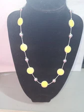 Vintage Yellow And Silver Gloria Vanderbilt Necklace 16in Adjustable 
