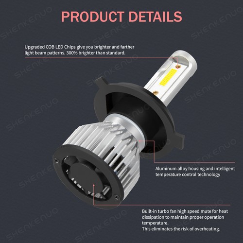 Luces Fuertes Para Auto Coche Luz Carro Bombillas Kit H4 9003 LED Blanco Viga Alta/Baja - Imagen 5 de 14