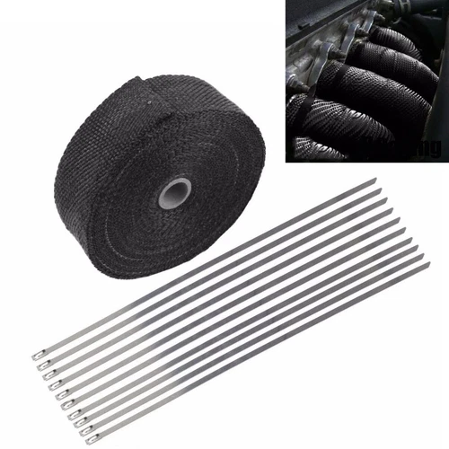 2" 16.5ft Roll Fiberglass Exhaust Header Pipe Heat Wrap Tape Black +6 Ties Kit - Picture 8 of 8