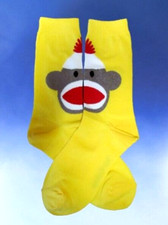 NWT FUN Bright Sock Monkey on Happy Yellow Womens Novelty Socks