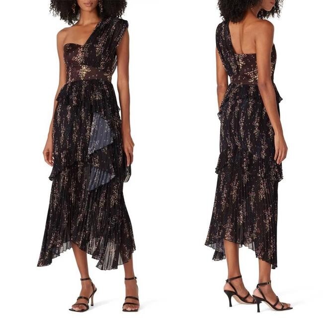 amur floral asymmetrical midi dress Amur Jaylah Patchwork Floral Print Silk Asymmetrical Midi Dress Size 4