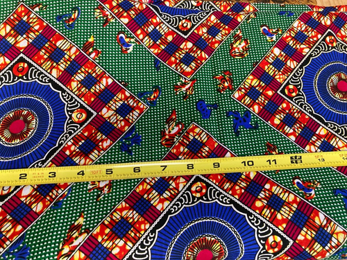 African Print 100% Cotton Sewing Fabric 1.2 yds 44" Green Blue Red Plaid Checks - Picture 4 of 4