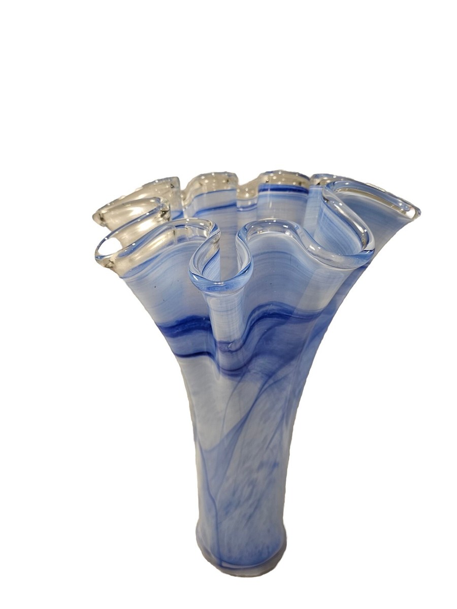 Vintage Murano Lavorazione Arte Large Blue White Swirl Art Glass