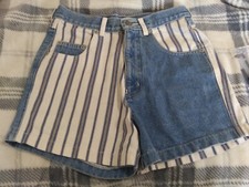 1980's Sostanza Womens Striped Solid Blue White Mom Jeans Denim Shorts Sz 7