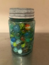 Antique Ball Perfect Mason Jar of Marbles - Ex