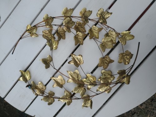 2 Vintage Home Interiors Metal Gold Brass Color Leaves Hanging Wall Decor - Picture 2 of 4