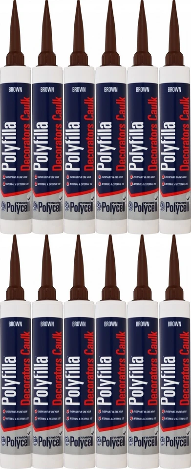 12x Polycell Polyfilla Painters Decorators Caulk Filler Sealant - 380ml - BROWN