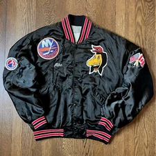 Vintage AHL Springfield Indians Hockey DeLong Satin Jacket Booster NY Islanders