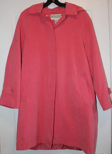 Hooded medium coral pink soft coat ladies womens 3/4 length spring lined salmon