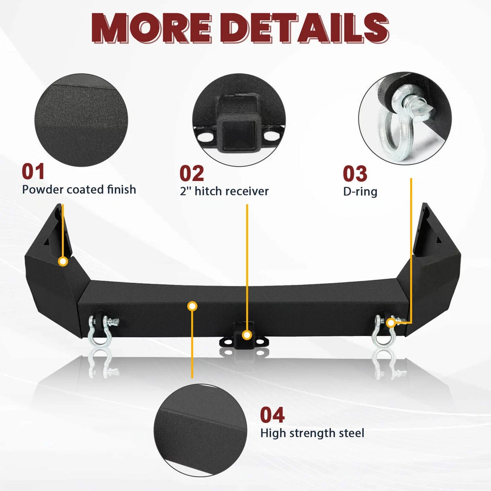 For 1999-2004 Jeep Grand Cherokee WJ Rear Bumper W/Hitch Receiver D-rings - Image 3 of 4