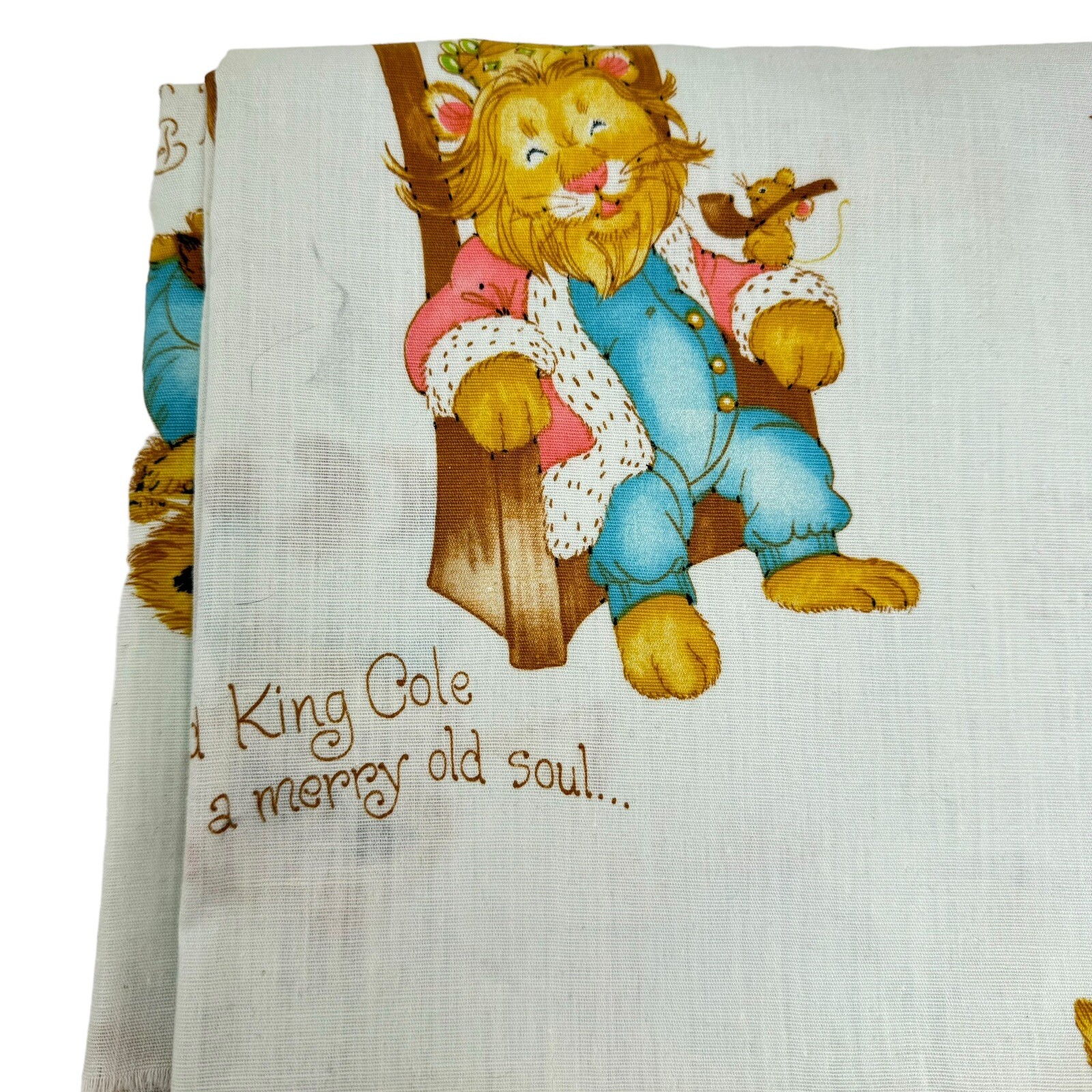 Vtg Storybook Nursery Rhyme Light Green Cotton Poly Fabric 65” x 45