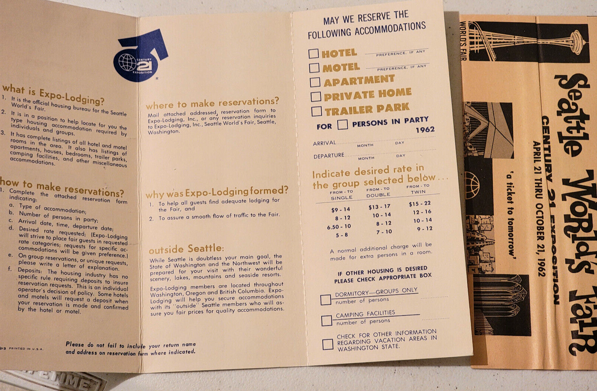 1969-1990 Motel and Hotel with Event Brochures Worlds Fair Seattle