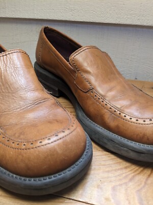 Y2K Womens Brown Leather Slip On Loafers Clunky Eclectic Grandpa