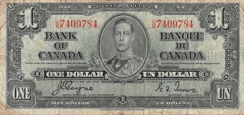 Canada $1 2.1.1937 Series U/N Circulated Banknote RR7