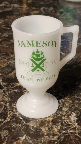 Vintage - Jameson Irish Whiskey Milk Glass Pedestal Mug - Killarneys Holiday Inn