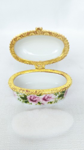 Mini Jewelry Trinket Box Imperial Porcelain Religious Pink Roses Gold Trim EC - Picture 6 of 12
