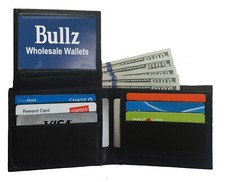 New Men's Genuine Leather Bifold ID Credit Card Money Holder Wallet Black Holder