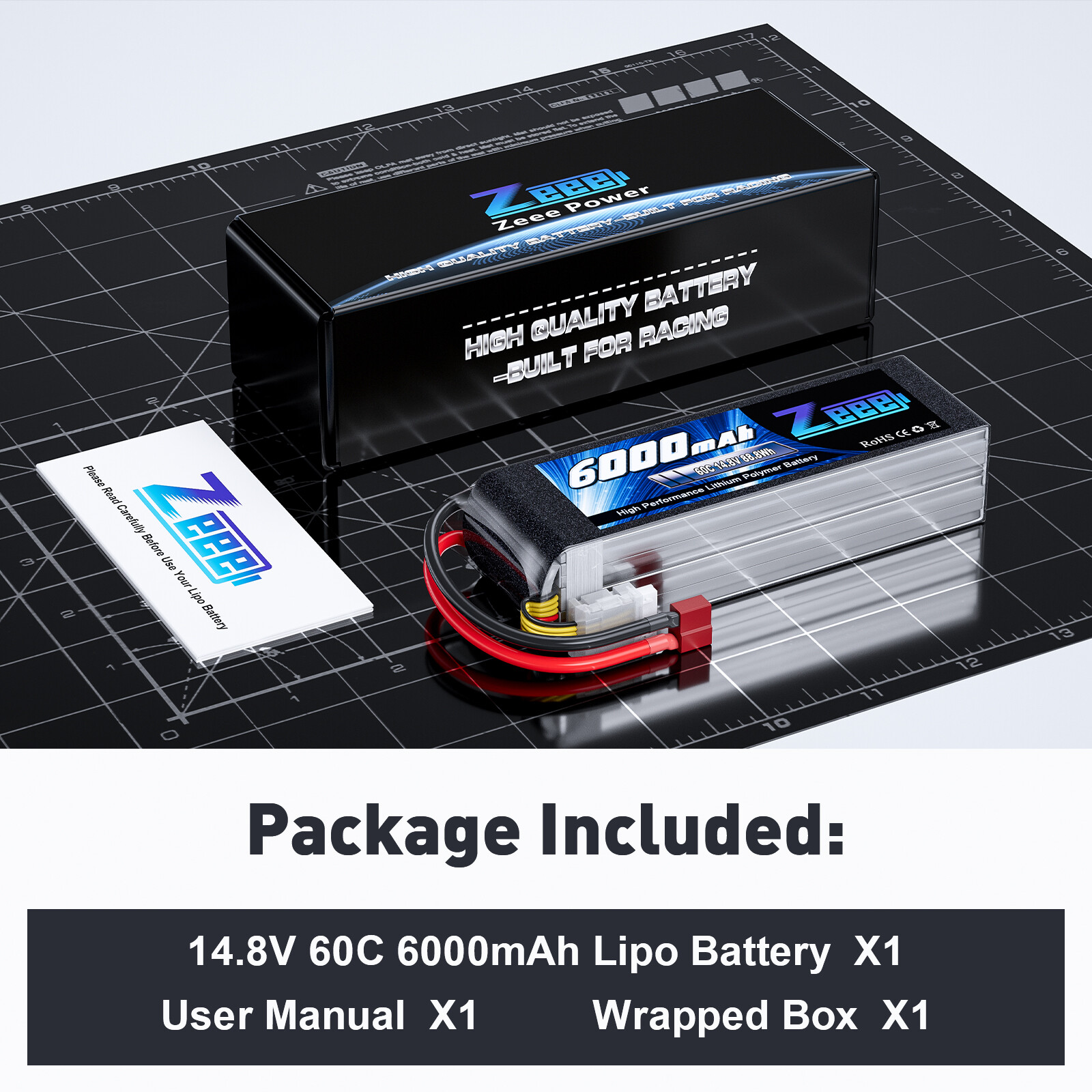 Zeee 4S LiPo Battery 6000mAh 14.8V 60C T Plug for RC Heli Airplane Car Boat