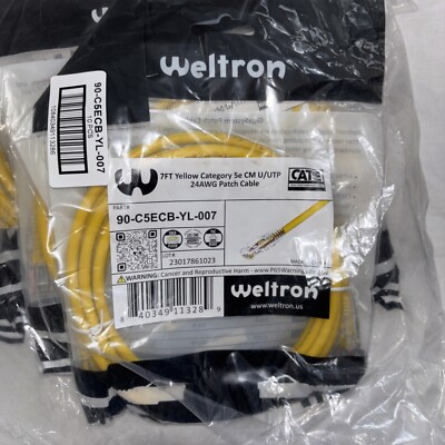 Weltron 90-C5EB-YL-007  7' Cat 5E High performance Patch Cable Yellow PACK OF 10
