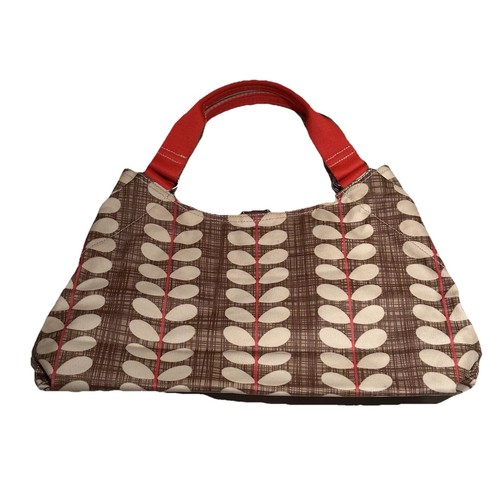 Orla Kiely Solid Stem Print Classic Shoulder Tote Satchel Bag Tan Red - Picture 3 of 22