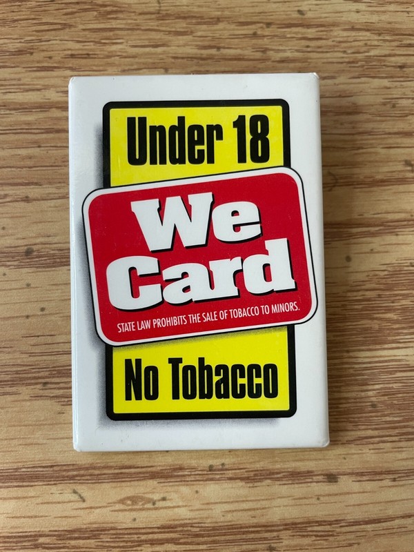 "Under 18 We Card No Tobacco" Pin Button   Vintage    Pinback Store Employee