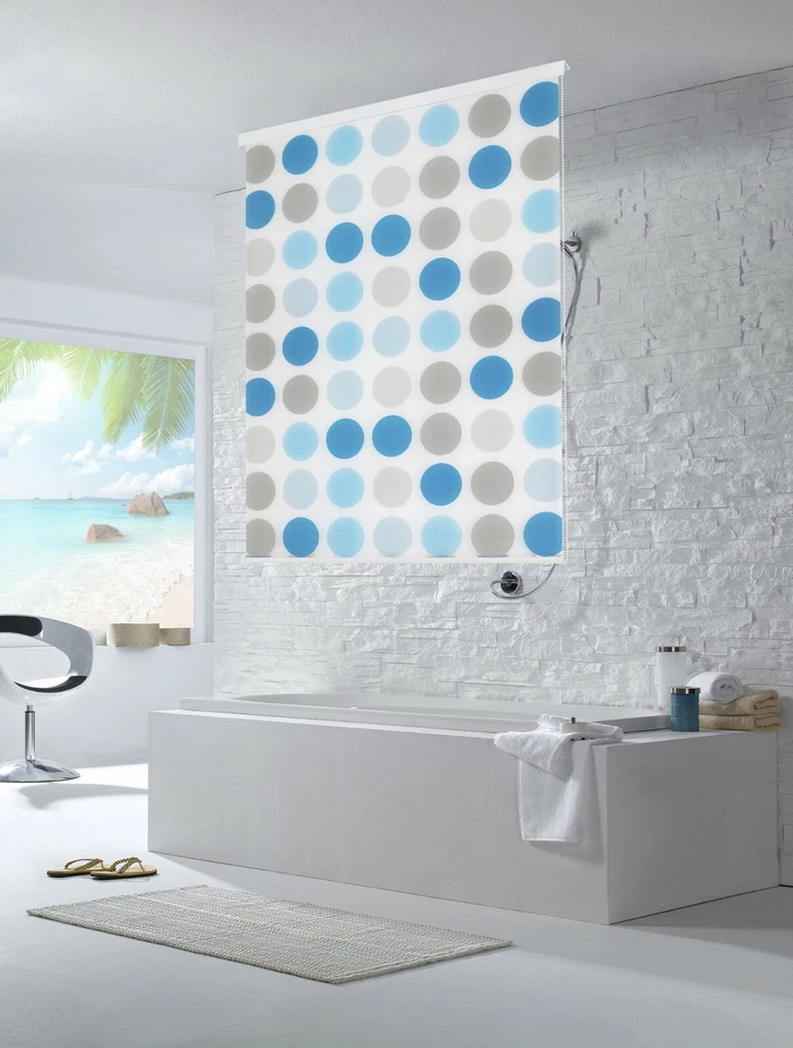 Halb-Kassetten Duschrollo Duschvorhang Dusche Rollo Seilzug Badewannenvorhang - Bild 2 von 4