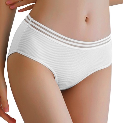 Women's Girls Underwear Solid Mid Waist Comfortable Cotton Ribbed Panties Briefs - Bild 47 von 48