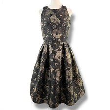 Ann Taylor Jacquard Golden Peplum Low Waist Halter Dress Size 4 Elegant/Formal