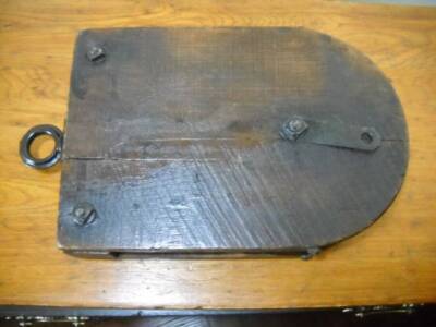 Large Heavy 17'' Wood Barn Pulley Nice Condition Great Primitive Decor Item