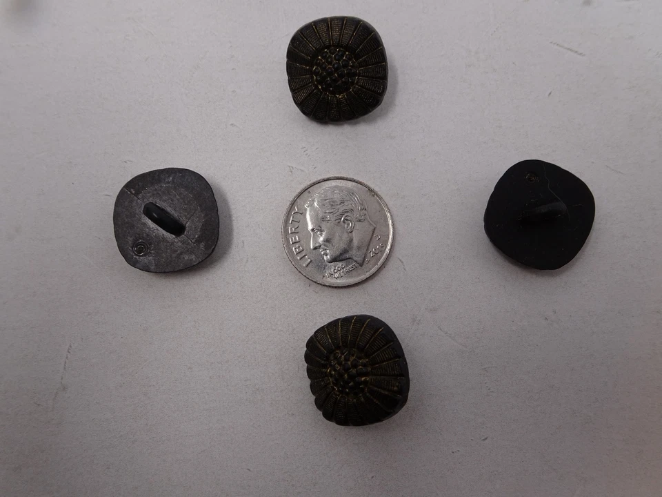 Vintage Gold and Black Rounded Sunburst 3D Shank Buttons 16mm Lot of 13 B125-11 - Image 3 of 4