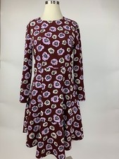 Ann Taylor Loft Maroon Lavender Floral Fit Flare Long Sleeve Stretch Dress 2