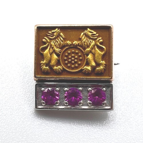 Signed 10K EMB CTO Vintage SERVICE LAPEL Pin Ruby Lion Griffin Emblem