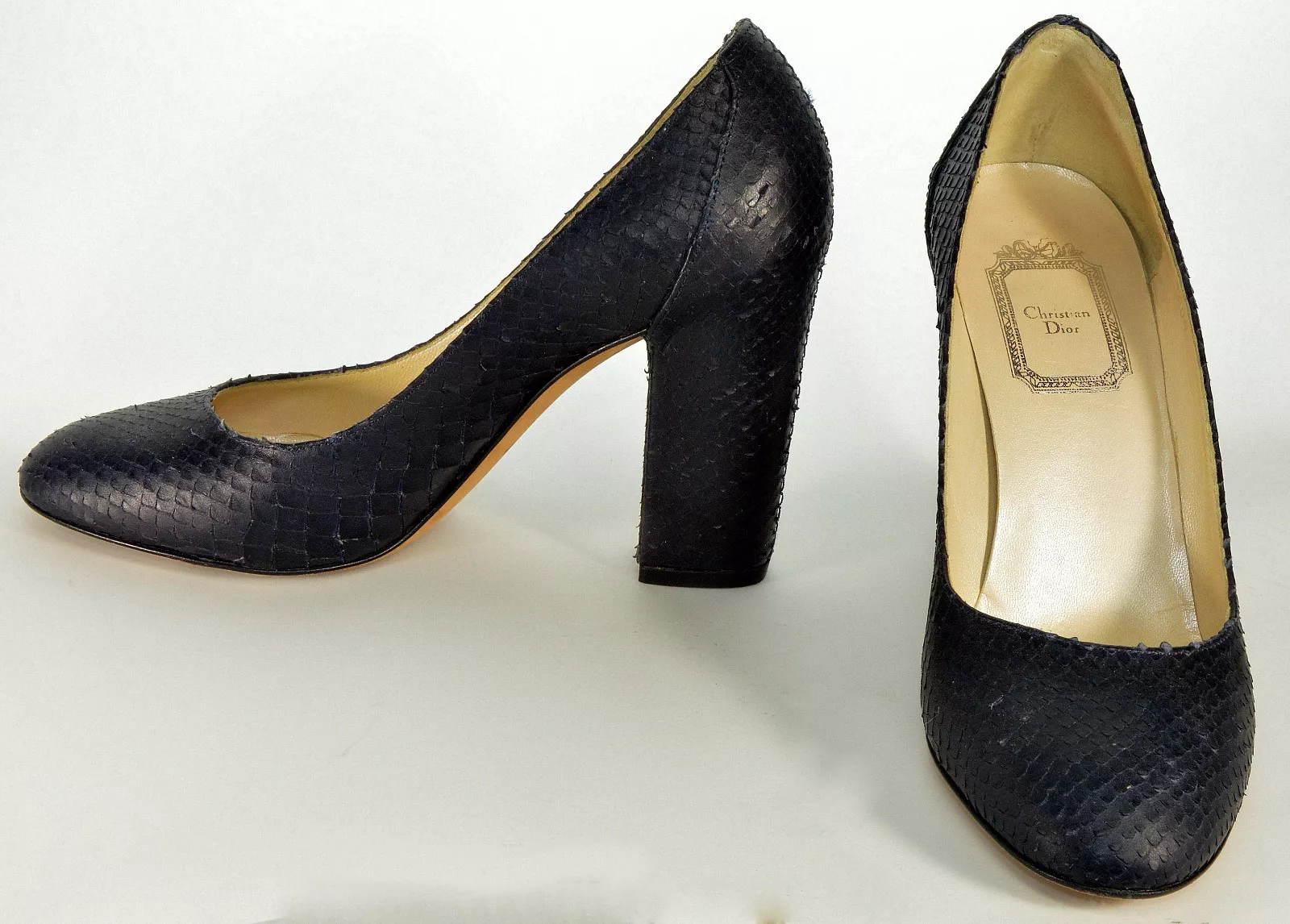 CHAUSSURES À TALONS HAUTS EN PEAU DE SERPENT MARINE MINUIT CHRISTIAN DIOR POINTURE 36