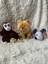 Retired Ty Beanie Babies Zodiacs Bundle Includes Rat Dog & Monkey TY Soft Toy