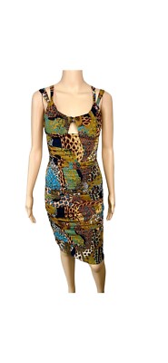 Versace F/W 2005 Runway Plunging Neckline Ruched Animal Print Dress | eBay