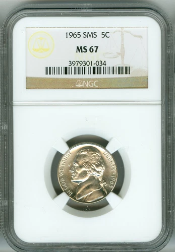 1965 SMS NGC MS67 JEFFERSON NICKEL 5c, MIRROR-LIKE FIELD, GREAT CONTRAST!