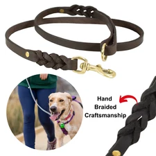 6ft Real Leather Dog Leash Braided Heavy Duty Training Lead for Medium Large Dog