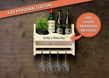 Personalised Shabby Chic Wooden Wine Rack Bottle & 4 Glass Holder Bar (4SC)EM