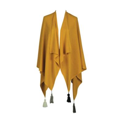 Verloop Essential Travel Wrap Yellow Acrylic Ruana Tassel Shawl Scarf ...